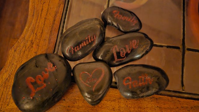 Engraved Black stones with epoxy coloring